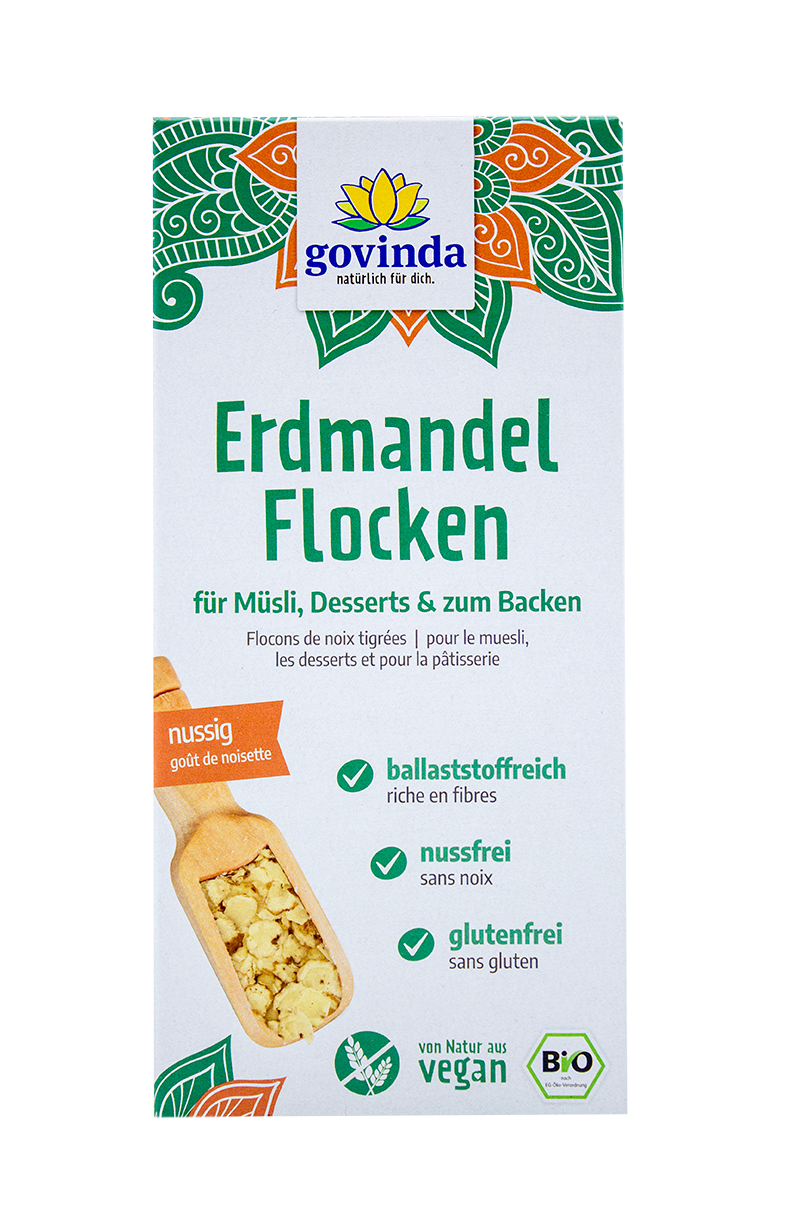 Erdmandel-Flocken: ballststoffreich, nussig, glutenfrei für dein Frühstück | Erdmandeln kaufen ✓ vegan ✓ 100 % natürlich ✓ Rohkost ✓