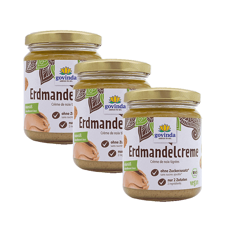Unsere Erdmandelcreme: Der süße Brotaufstrich ganze ohne Zuckerzusatz im günstigen 3er-Pack | bio ✓ vegan ✓ 100 % natürlich ✓